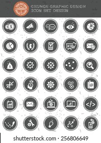 Marketing icon set,black button,clean vector