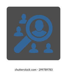 Marketing icon. Vector style is cobalt and gray colors, flat rounded square button on a white background.