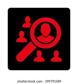 Marketing icon. Vector style is intensive red and black colors, flat rounded square button on a white background.