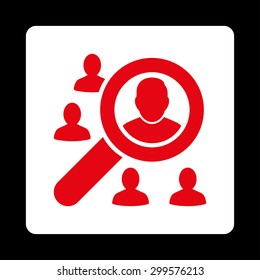 Marketing icon. Vector style is red and white colors, flat rounded square button on a black background.