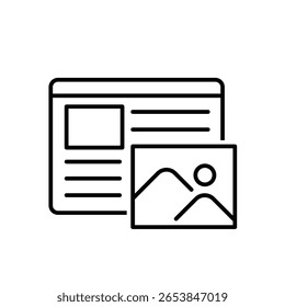 Marketing icon. Web design. Wireframe with image symbols. Product, promotion, market. Outline design style.