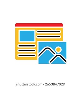 Marketing icon. Web design. Wireframe with image symbols. Product, promotion, market. Flat design style.