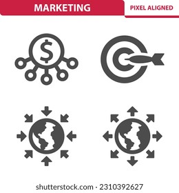 Marketing Icons. Advertising, investment, investing, globe, earth vector icon set.