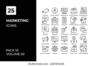 Colección de iconos de marketing. Establecer la línea vectorial con elementos para conceptos móviles y aplicaciones web. Colección de iconos modernos.