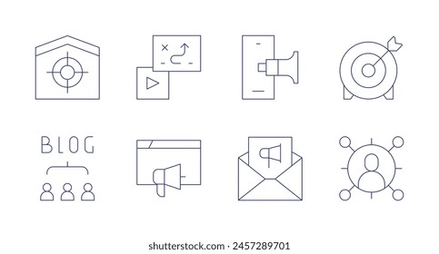 Marketing icons. Editable stroke. Containing target, blog, campaign, strategy, emailmarketing, mobilemarketing, affiliatemarketing.