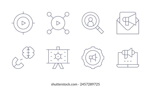 Marketing icons. Editable stroke. Containing magnet, focus, share, marketing, marketingautomation, marketresearch.