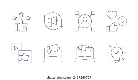 Marketing icons. Editable stroke. Containing like, customerfeedback, retargeting, marketing, marketingonline, user, idea, feedback.