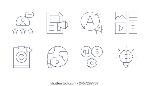 Marketing icons. Editable stroke. Containing feedback, target, content, marketing, marketingautomation, creativity.