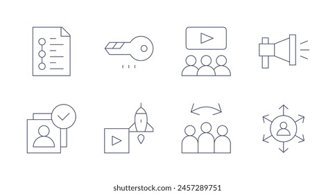 Marketing icons. Editable stroke. Containing customer, infographic, launch, keyword, viralmarketing, audience, affiliatemarketing, megaphone.