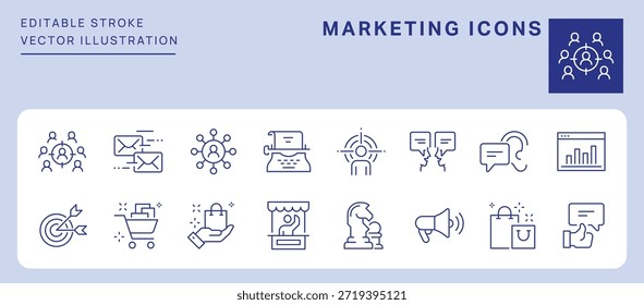 Marketing Icons. Editable Stroke. Set of thin line icons symbol collection.