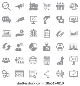 Marketing Icons. Gray Flat Design. Vector Illustration.