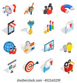 Marketing Icons In Isometric 3d Style. Media Set Collection Isolated Vector Illustration