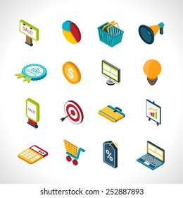 Marketing Icons Isometric With Social Communication Research And Advertising Isolated Vector Illustration