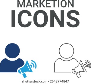 Marketing icons, Line art icons containing marketing, data, report, strategy, manager, audience, and more. Solid vector icons collection.