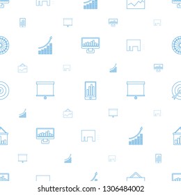marketing icons pattern seamless white background. Included editable line graph on display, graph, board, ad, target, graph on board icons. marketing icons for web and mobile.