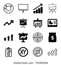Marketing icons. set of 16 editable filled and outline marketing icons such as graph on board, medical clipboard, graph, chart, chart on display, money sack, board, xy