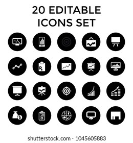 Marketing icons. set of 20 editable filled marketing icons such as board, graph on display, money growth, medical clipboard. best quality marketing elements in trendy style.
