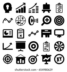 Marketing icons set. set of 25 marketing filled icons such as board, clipboard, medical clipboard, line graph, zoom in, graph, chart on display, head with keyhole, target, ad