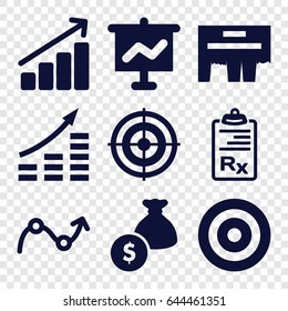 Marketing icons set. set of 9 marketing filled icons such as clipboard, graph, ad, target, money bag, money growth