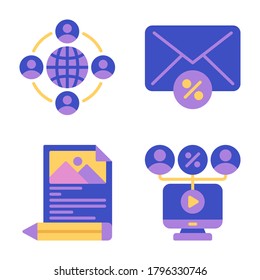Marketing Icons set = browser, email discount, newspaper, play. Perfect for website mobile app, presentation, illustration and any other projects.