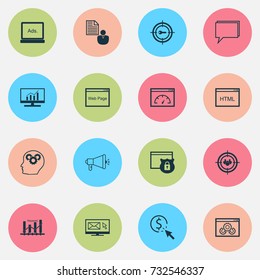Marketing Icons Set. Collection Of Website, Focus Group, Security And Other Elements. Also Includes Symbols Such As Keyword, HTML, Optimization.