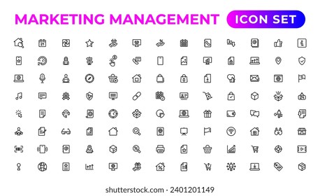 Marketing icons set. Content, search, ecommerce, seo, electronic devices, internet, analysis.Outline icon.Outline icon.

