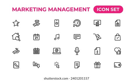 Marketing icons set. Content, search, ecommerce, seo, electronic devices, internet, analysis.Outline icon.Outline icon.

