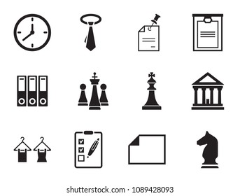 Marketing icons set with fingerprint, document folders and court building. Thirteen vector icons