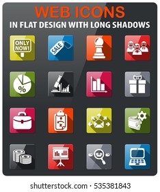 marketing icons set in flat design with long shadow