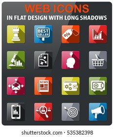 marketing icons set in flat design with long shadow