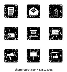 Marketing icons set. Grunge illustration of 9 marketing vector icons for web