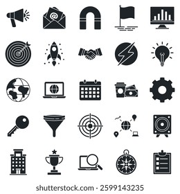 Marketing icons set, Included icons as Bullseye, Calendar, Funnel, Lightbulb and more symbols collection, logo isolated vector illustration