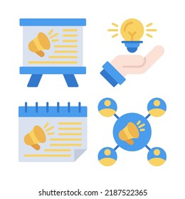 marketing icons set = presentation board, innovation, calendar, affiliate. Perfect for website mobile app, app icons, presentation, illustration and any other projects