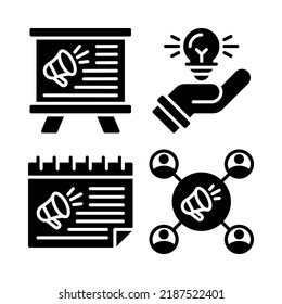 marketing icons set = presentation board, innovation, calendar, affiliate. Perfect for website mobile app, app icons, presentation, illustration and any other projects