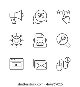 marketing icons set, thin line, black color