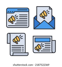 marketing icons set = web marketing, email, document, newspaper. Perfect for website mobile app, app icons, presentation, illustration and any other projects