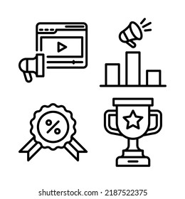 marketing icons set = web marketing, podium, medal, trophy. Perfect for website mobile app, app icons, presentation, illustration and any other projects