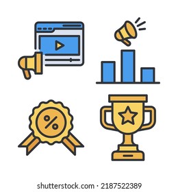 marketing icons set = web marketing, podium, medal, trophy. Perfect for website mobile app, app icons, presentation, illustration and any other projects