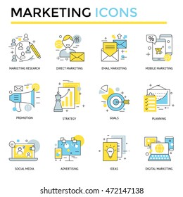 Marketing icons, thin line, flat design