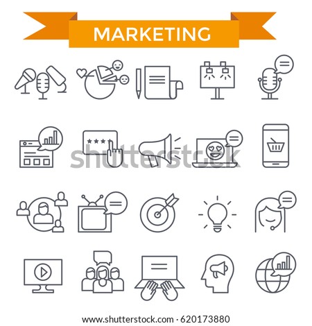 Marketing icons, thin line, flat design