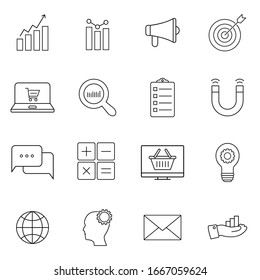 Marketing icons, thin line style, flat design. Symbol, logo illustration. Pixel perfect vector graphics