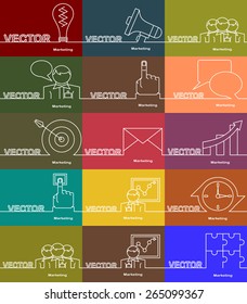 Marketing icons, thin line style, flat design and space for text. Flat design.Banners