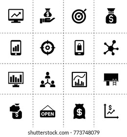 Marketing icons. vector collection filled marketing icons. includes symbols such as holding money sack, graph on display, money graph. use for web, mobile and ui design.