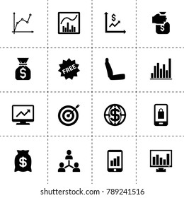 Marketing icons. vector collection filled marketing icons. includes symbols such as holding money sack, graph on display, money graph. use for web, mobile and ui design.