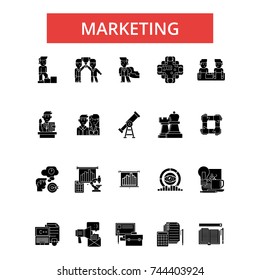 Marketing illustration, thin line icons, linear flat signs, vector symbols, outline pictograms set, editable strokes