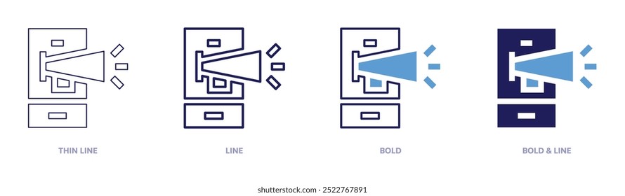 Marketing influence icon in 4 different styles. Thin Line, Line, Bold, and Bold Line. Duotone style. Editable stroke.