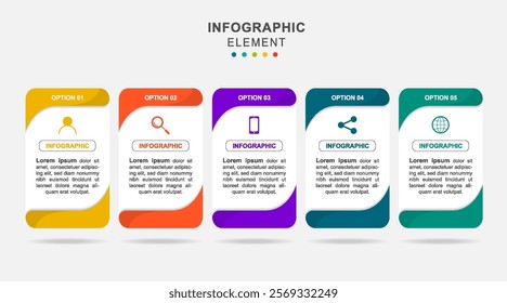 Marketing Infographic design template Vector with icons and 5 options or steps. Can be used for process diagram, presentations, workflow layout, banner, flow chart,