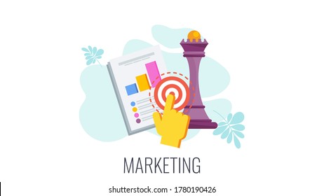 Marketing infographics icon. Chess strategy and calculation. Market research, ad impressions and conversions. Flat vector illustration.