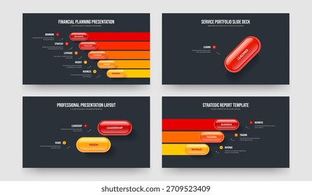 Innovación de marketing Cinco Uno Dos Tres Paso Infografía Presentación de diapositivas Plantilla Ilustración vectorial Set. Desarrollo de proyectos 5 1 2 3 Colección de diseño de diapositivas de diagrama de opciones.
