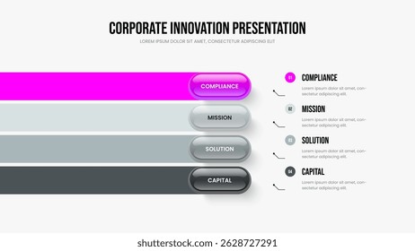 Marketing Einführung Frame Design Vektor Illustration. Consulting Kampagne Vier Option Diagramm Diaschau Vorlage. Visual Review 4 Element Infografik Präsentationslayout.